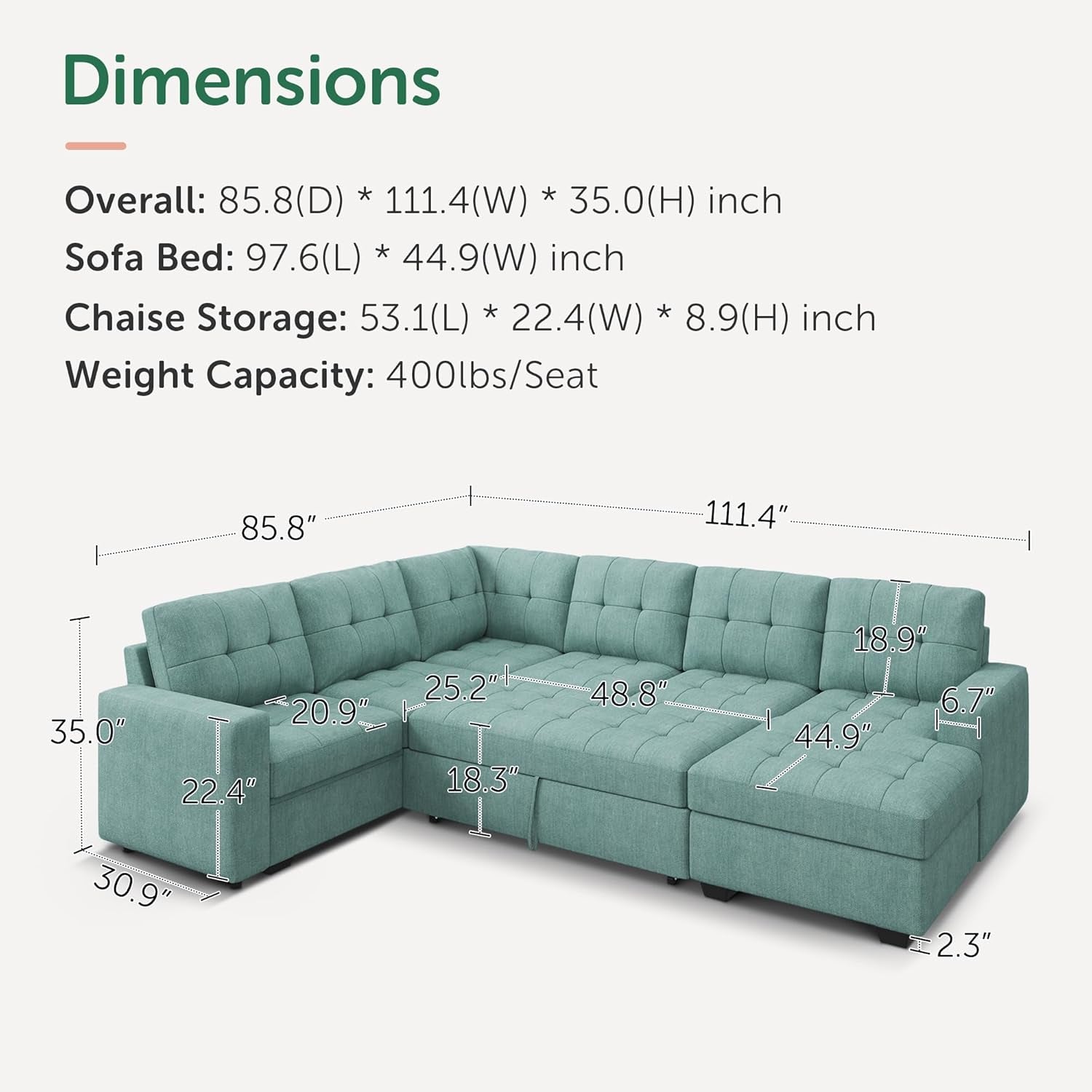 Sectional Sleeper Sofa Bed With Integrated Storage-1
