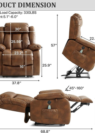 Dual Motor Large Power Lift Recliner Chair Recliners for Elderly, Infinite Position Recliner Chair with Heat and Massage, Breathable Leather(Ochre)-1
