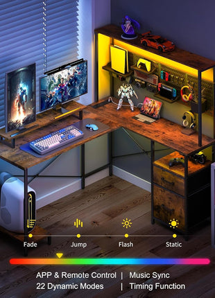 L Shaped Desk with Pegboard, Reversible Computer Desk with Drawers & Storage Shelves, Gaming Desk with LED Lights & Power Outlets, Office Desk with Monitor Stand Corner Desk Home Office Desks-2