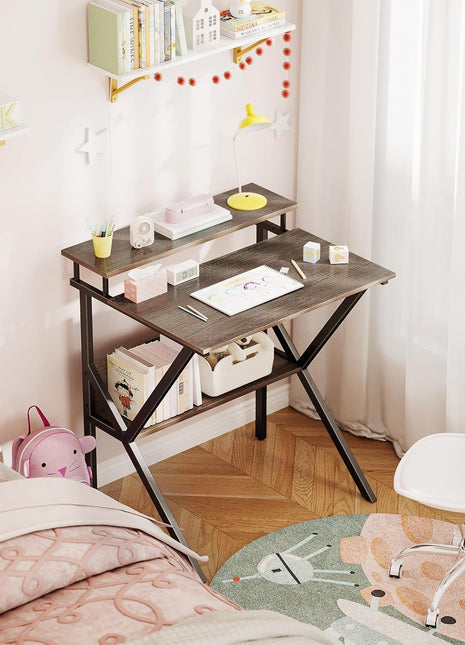 Small Desk, 27.5 Inch Small Computer Desk for Small Spaces, Compact Desk with Storage, Tiny Desk Study Desk with Monitor Stand for Home Office, Grey-4