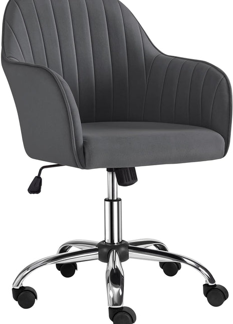 Modern Velvet Desk Chair Soft Height-Adjustable Swivel Computer Chair for Makeup Room Living Room Bedroom Soft Upholstered Office Chair Gray-0