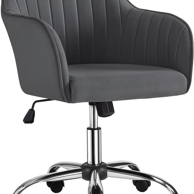 Modern Velvet Desk Chair Soft Height-Adjustable Swivel Computer Chair for Makeup Room Living Room Bedroom Soft Upholstered Office Chair Gray-0