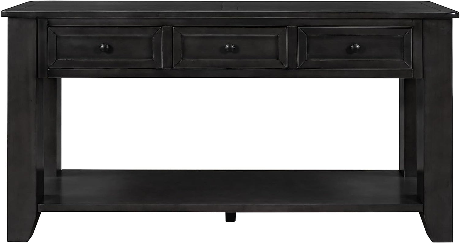 Black Console Table 55In Wide With 3 Drawers And Shelf