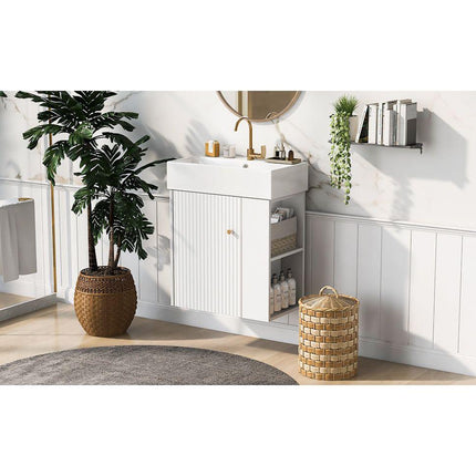 21.6inch Modern Floating Bathroom Vanity with Ceramic Basin - Perfect for Small Bathrooms, Right side storage-4