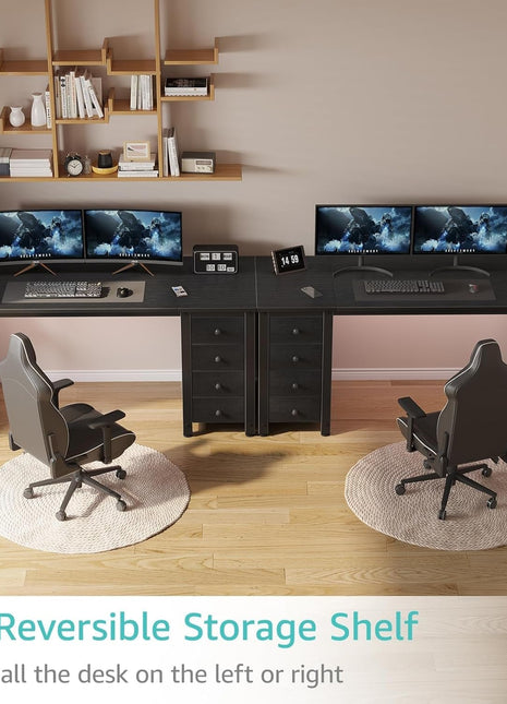 Gaming Desk with 4 Fabric Drawers & Storage Shelves, 55 Inch Computer Writing Work Study Desk for Home Office Bedroom, Modern Simple Student PC Desks Table, Black-3