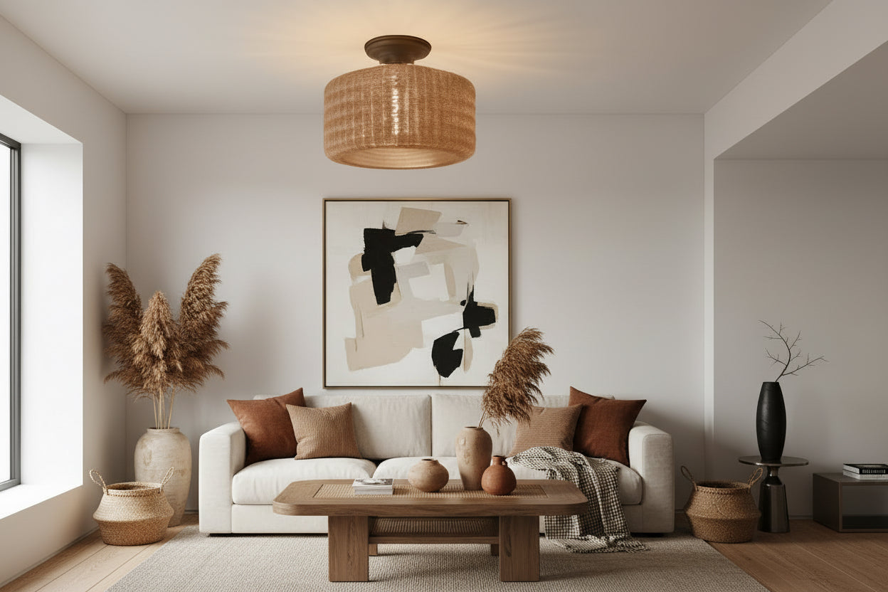Modern bedroom with a tufted headboard, pillows, and a lamp on a nightstand.