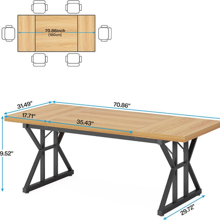 Wooden table with dimensions labeled on a white background