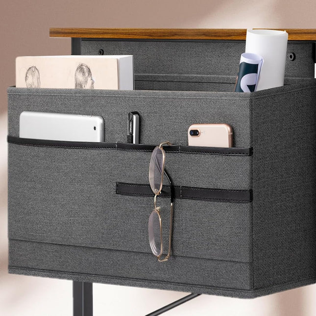 Small Desk with Power Outlets and USB Port Computer Desk for Home Office Gaming Simple Modern Style Writing Desks with Storage Bag Headphone Hook, 40 Inch, Rustic Brown-4