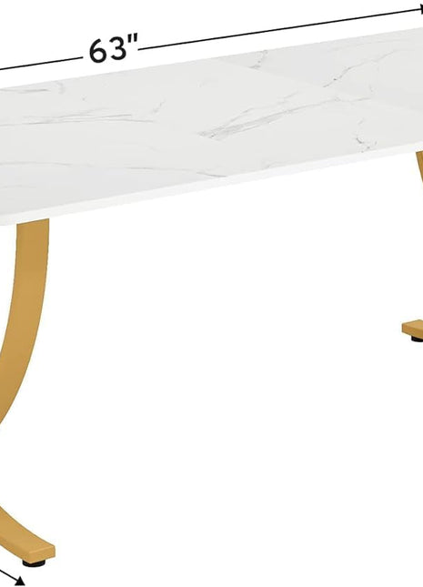 Executive Desk, 63” W X 31.5” D Large Office Desk, Modern Computer Desk Conference Table Meeting Room Table, Business Furniture for Home Office, White and Gold-1