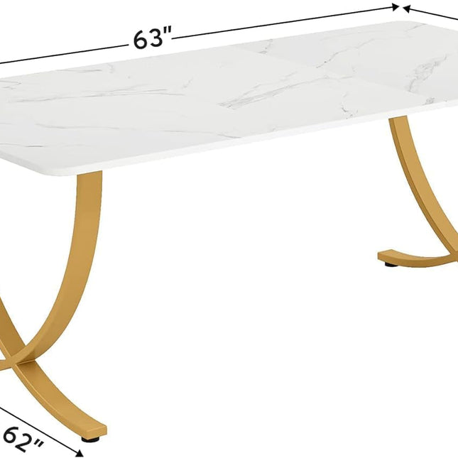 Executive Desk, 63” W X 31.5” D Large Office Desk, Modern Computer Desk Conference Table Meeting Room Table, Business Furniture for Home Office, White and Gold-1