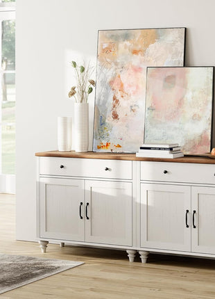 WAMAPT Buffet Cabinet with 4 Doors and 2 Drawers, Large Coffee Bar Tables Wood Kitchen Storage Cabinets with Storage Cabinets, Modern Farmhouse Sideboard Credenza for Dining Room, off White, 68 Inch-3
