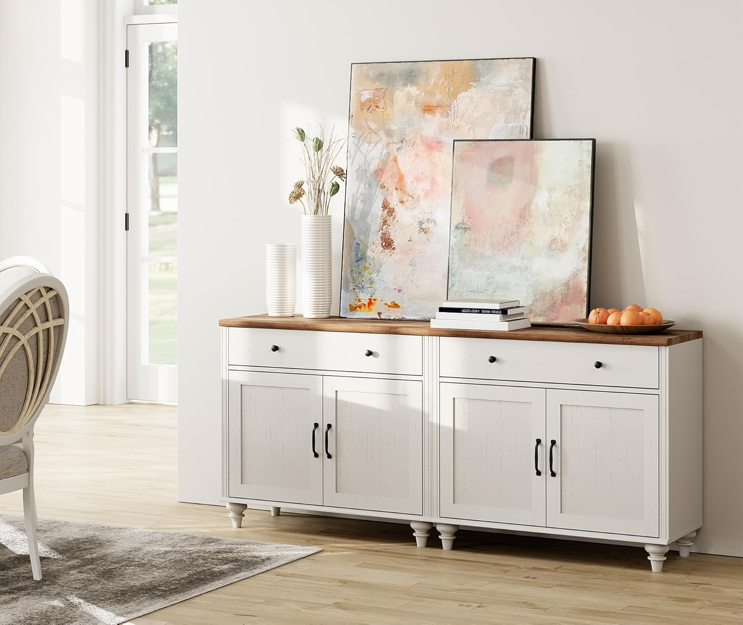 WAMAPT Buffet Cabinet with 4 Doors and 2 Drawers, Large Coffee Bar Tables Wood Kitchen Storage Cabinets with Storage Cabinets, Modern Farmhouse Sideboard Credenza for Dining Room, off White, 68 Inch-3
