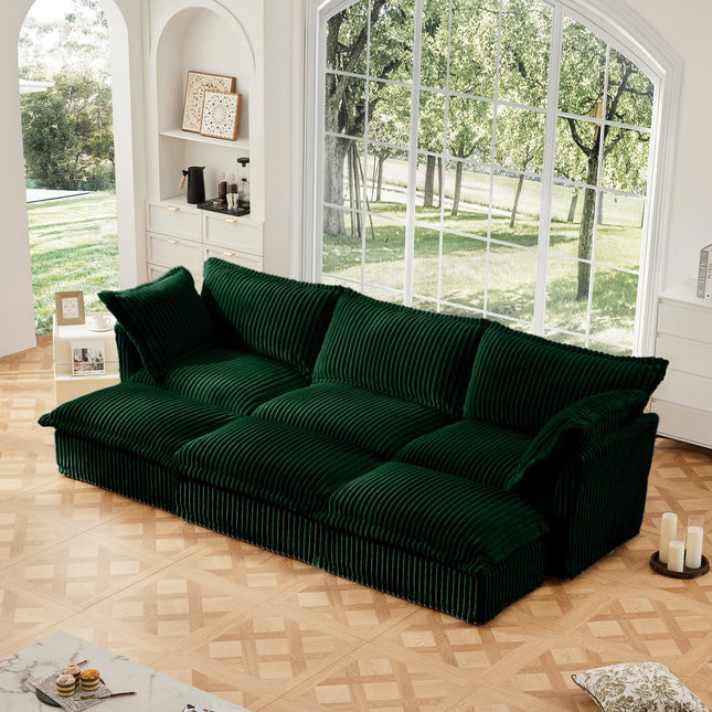 Green Corduroy 3-Seat Sleeper Sofa with Modular Ottomans
