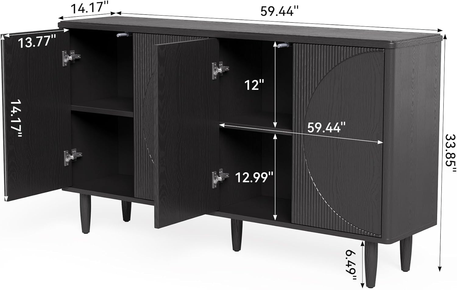 Modern 59-Inch Walnut Sideboard Buffet Table With Storage