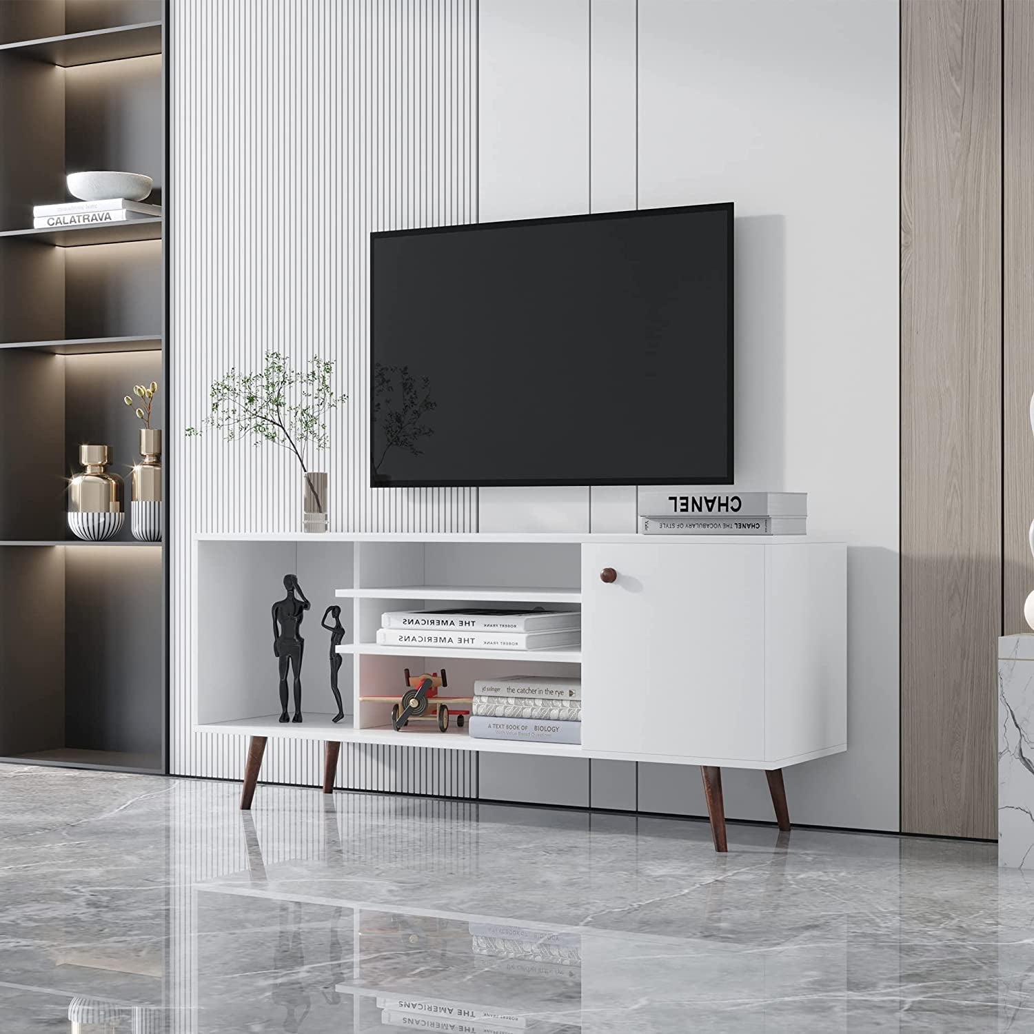 Farmhouse TV Stand for 65 Inch TVs With Storage Cabinet