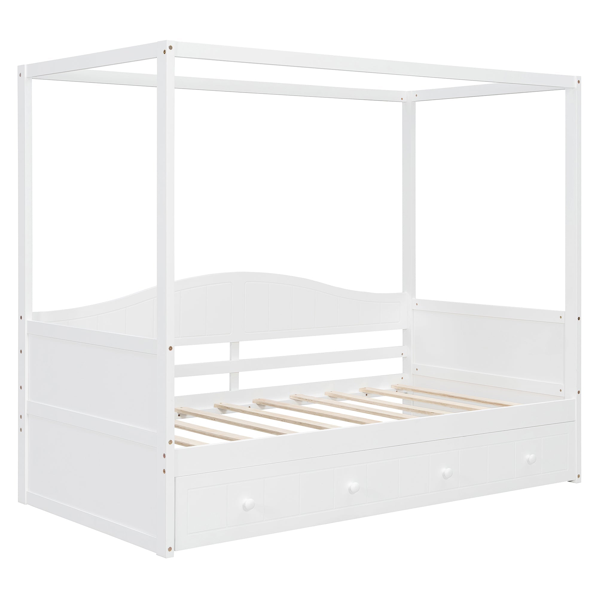 Twin Size Canopy Day Bed with Twin Size Trundle and Underbed Storage
