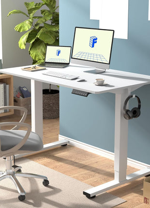EN1 One-Piece Standing Desk, 48 X 24 Inches Solid Desktop Height Adjustable Desk, Electric Sit Stand up Desk Home Office Desks (White Frame + White Desktop)-1