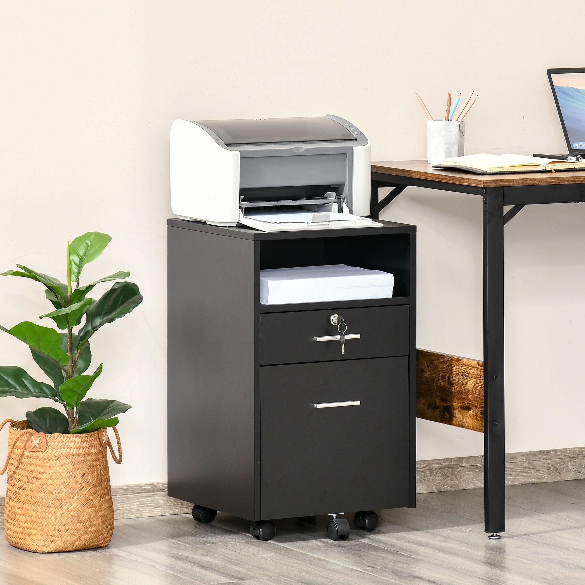 Mobile File Cabinet Lockable Storage Unit Cupboard Home Filing Furniture for Office, Bedroom and Living Room, 39.5x40x60cm, Black-1