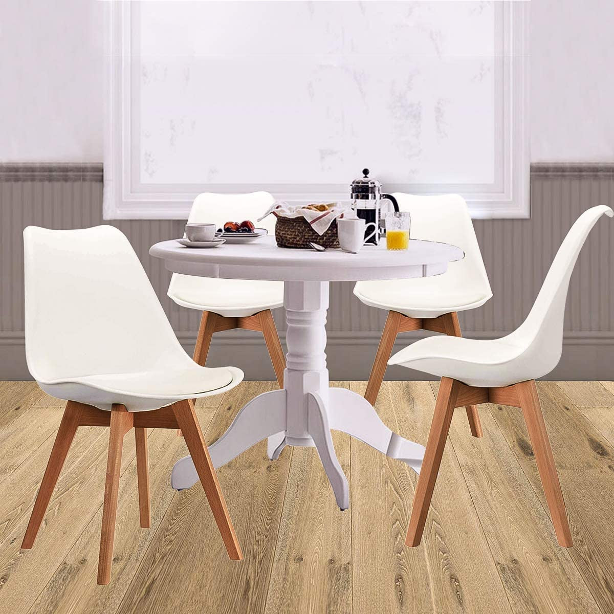 White Padded Shell Dining Chairs-0
