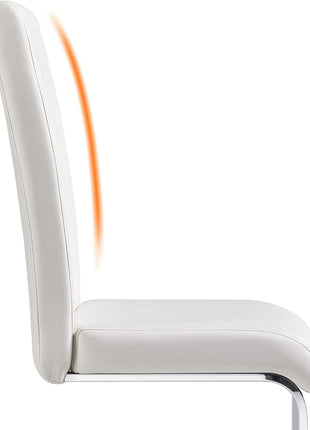 Set of 2 Dining Chairs Modern Kitchen Chairs High Back Faux Leather Dining Room Chairs Upholstered Armless Side Chairs with Metal Legs Home Kitchen Furniture, White-4