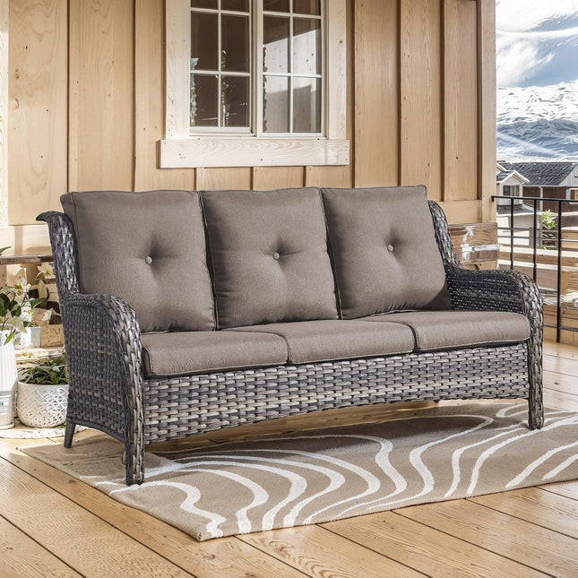 Outdoor Furniture 3-Seater Rattan Sofa Patio Wicker Sofa Couch Furniture Set with Washable Cushions-0