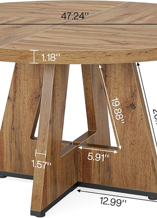 round Dining Table Wood Kitchen Table for Dining Room Living Room, 47" Dinning Room Tables for 4 Adult, Farmhouse Dinner Table with Wooden Tabletop and Cross Base, Burlywood(Only Table)-1