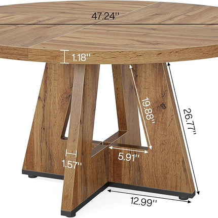 round Dining Table Wood Kitchen Table for Dining Room Living Room, 47" Dinning Room Tables for 4 Adult, Farmhouse Dinner Table with Wooden Tabletop and Cross Base, Burlywood(Only Table)-1