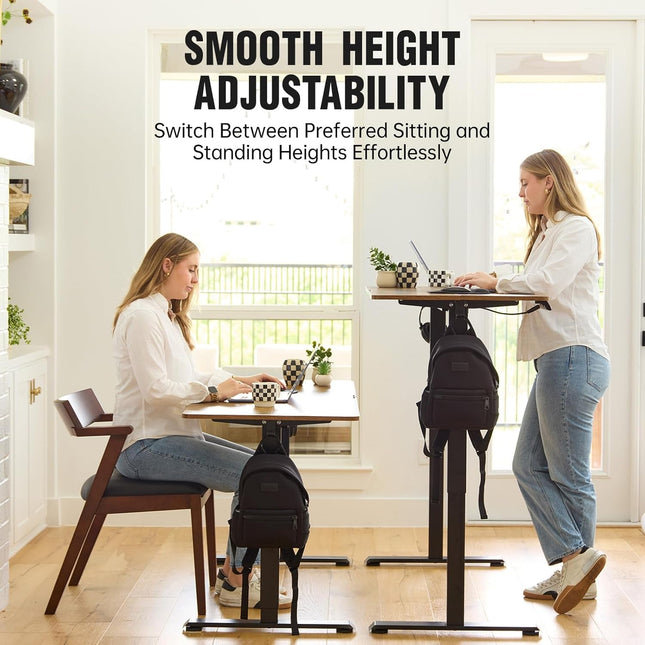 47.2 Inch Electric Standing Desk, Height Adjustable Sit Stand Up, Cable Clip, Wood Desktop, Work Home Office Computer PC Table, Writing Study Rising Desks, Brown-4