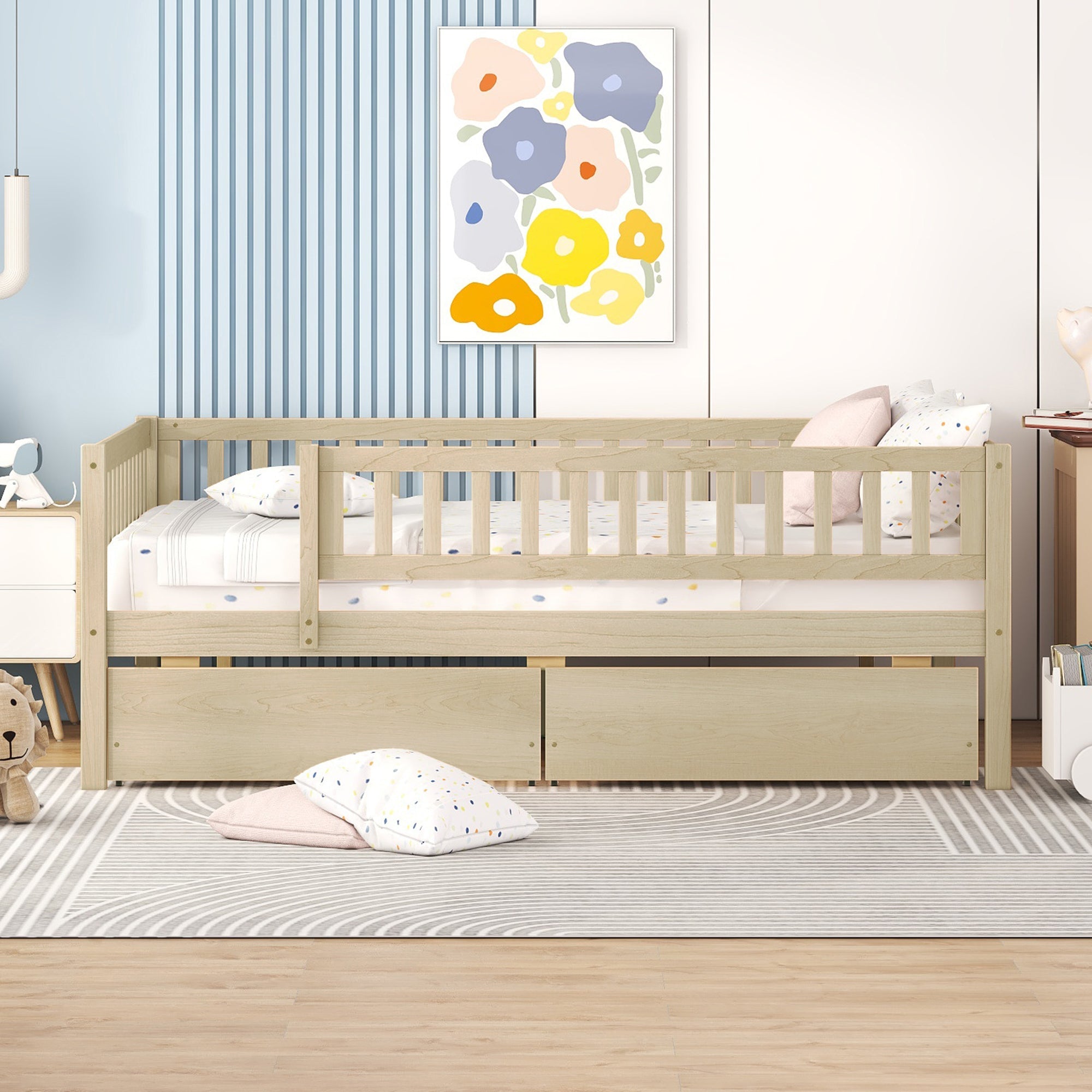 Full Size Daybed Wood Bed with Two Drawers