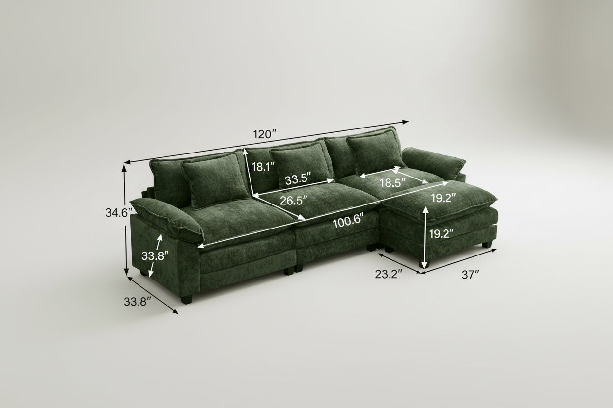 120Inch Green Modular Sectional Sofa Featuring Ottoman-1