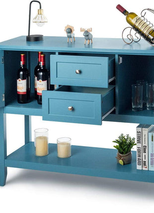 Aqua Wood Buffet Sideboard with Cabinets and Drawers