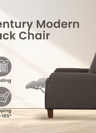 Recliner Chair, Mid-Century Modern Pushback Chair for Bedroom, Adjustable Single Upholstered Sofa with Brass Nailhead Trim, Faux Leather Recliners Armchair for Living Room, Saddle Brown-4
