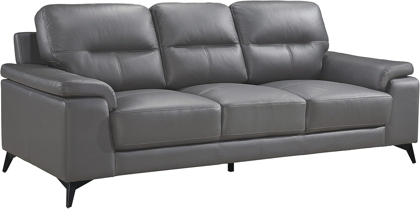 Gray leather sofa on a white background