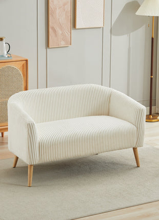50.78'W Modern Loveseat Couch Sofa, Corduroy Fabric Upholstered 2-Seat Sofa, Wooden Nature Legs for Small Spaces Office Studio Apartment Bedroom, Ivory-4