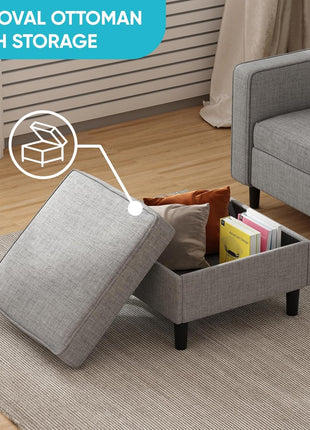 6 Seaters Sectional Upholstered Sofa, Linen Fabric Sofa Couch with Side Pockets, Free Combination Sofa Set with Movable Storage Ottoman, for Living Room-Sofa&Loveseat&Chair&Ottoman,Light Grey