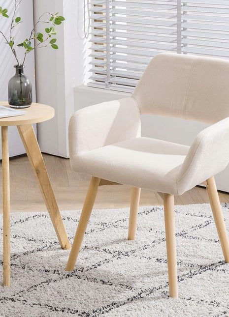 Desk Chair No Wheels Vanity Chair Makeup Chair Comfy Accent Chair for Living Dining Room Bedroom Home Office Mid Century Modern Upholstered Arm Chair Sofa Chair (Beige, 1)-3