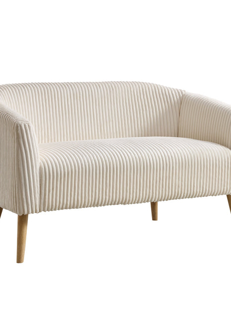 50.78'W Modern Loveseat Couch Sofa, Corduroy Fabric Upholstered 2-Seat Sofa, Wooden Nature Legs for Small Spaces Office Studio Apartment Bedroom, Ivory-0