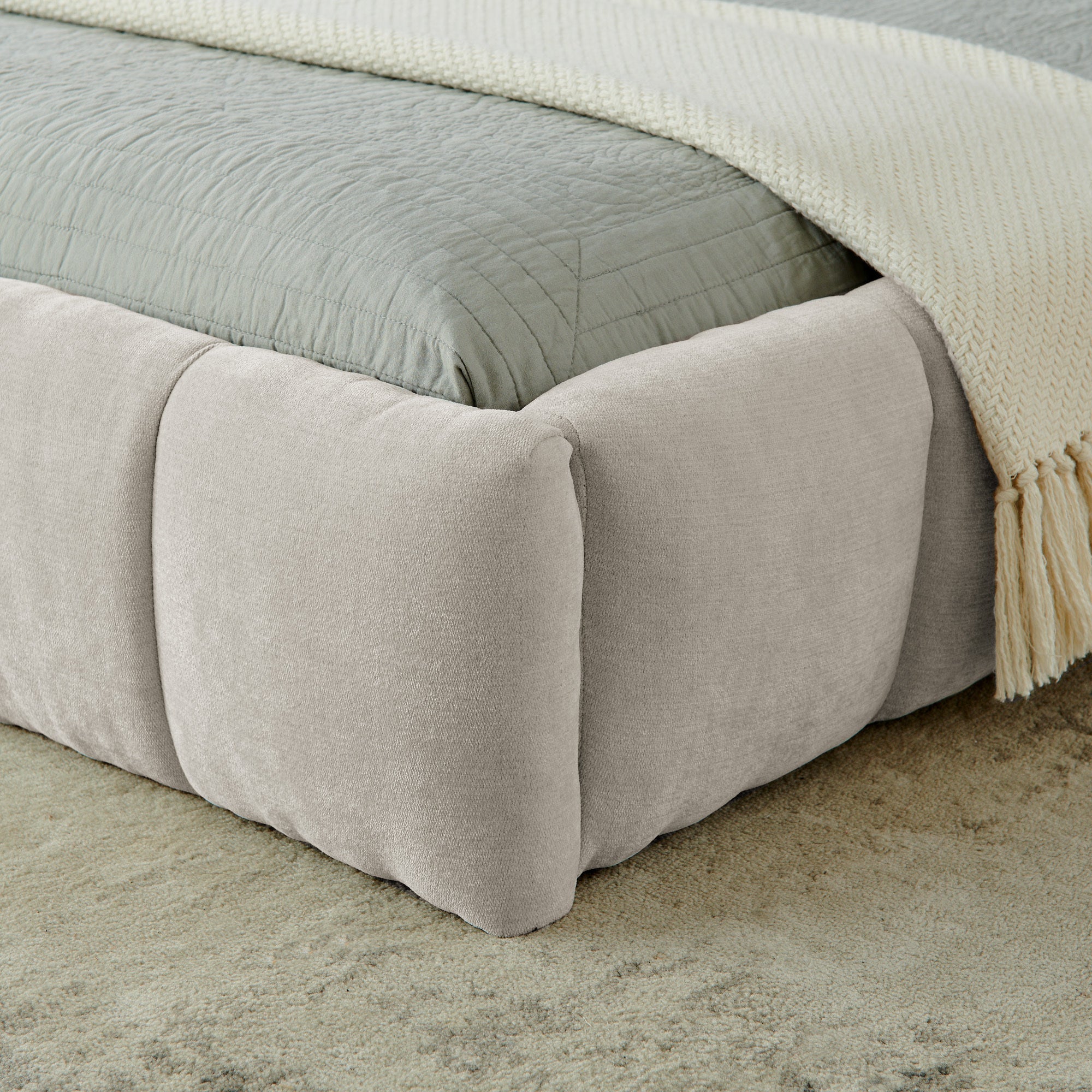 Upholstered Bed Frame with Thick Chenille Fabric, Grounded Platform