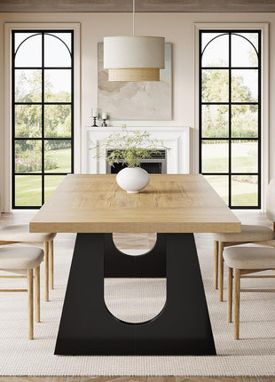 Large Dining Table for 6-8 People, 70.9-Inch Wood Rustic Rectangular Table with Black Wooden Legs, Farmhouse Center Kitchen Table for Dining Room, Living Room, Home Furniture, Oak and Black-3