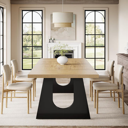 Large Dining Table for 6-8 People, 70.9-Inch Wood Rustic Rectangular Table with Black Wooden Legs, Farmhouse Center Kitchen Table for Dining Room, Living Room, Home Furniture, Oak and Black-3