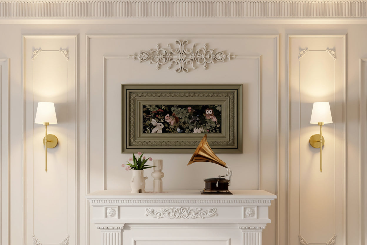Living room interior with wall sconces and color temperature options displayed.