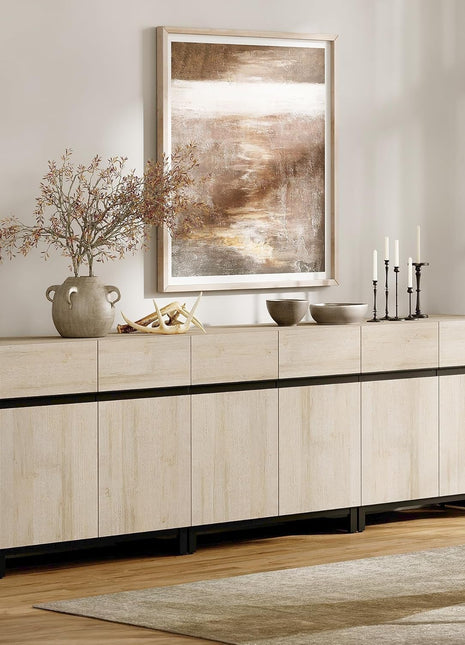 3 in 1 Multifunctional Sideboard Buffet Cabinets, Modern Sideboard with Adjustable Shelf and Metal Base, Coffee Bar Cabinet Storage Cabinet for Living Room,Kitchen,Light Oak-0