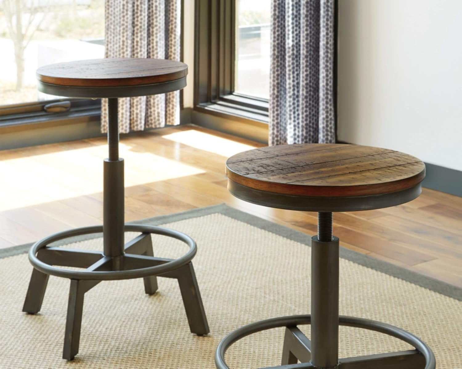 Hardy Haus Torjin 24-Inch Adjustable Height Barstools | Set of 2 Industrial Brown