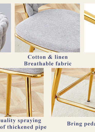 A set of 4 rotating bar stools, equipped with breathable linen cushions - beige seats with golden metal legs, suitable for the height of the kitchen island, dining table or bar counter-3