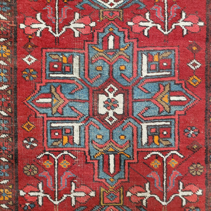 Antique Persian Heriz Karajeh Runner Rug, Red, Hand-Knotted, Wool, 3' 3" x 10' 11"-3
