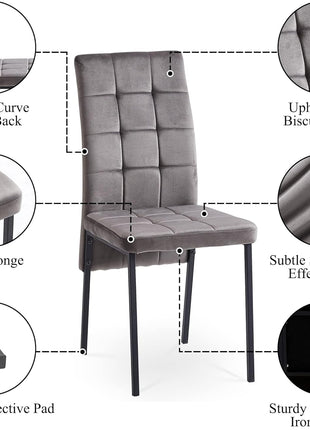 Upholstered Velvet Dining Chairs Classic Kitchen High Back Chairs Set of 4, Featured Dovetail Tufted Side Chairs, Black Metal Legs, Grey-1