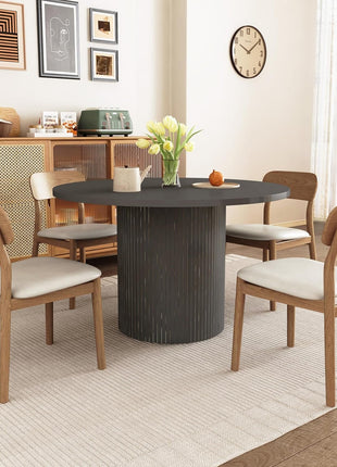 Round Dining Table for 4, Modern Farmhouse Kitchen Table, 47 Inch Small Circle Dining Tables with Wood Strip Base for Kitchen Living Room (Black)-3