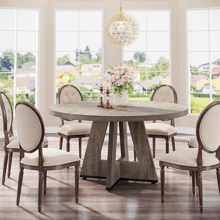 round Dining Table Wood Kitchen Table for Dining Room Living Room, 47 Inches Dining Room Tables for 4 Person, Farmhouse Dinner Table with Wooden Table Top and Legs, Rustic Grey(Only Table)-2