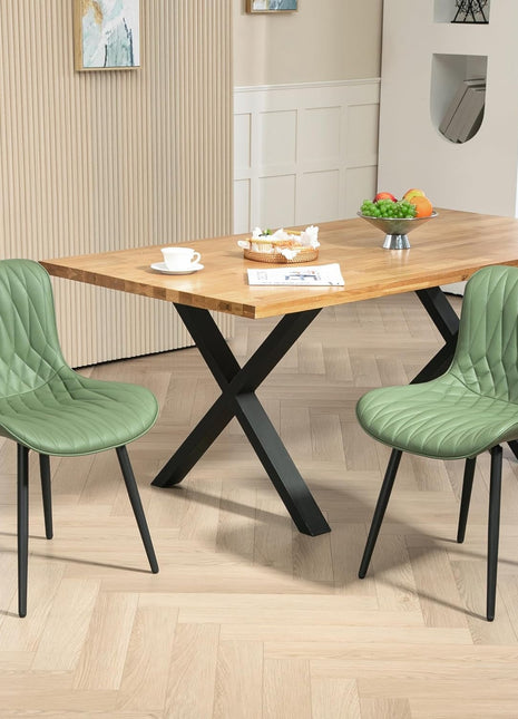 Dining Chairs Set of 2, Mid-Century Modern Upholstered Dining Chairs, Armless Faux Leather Accent Chairs with Backrest, Living Dining Room Chairs with Metal Legs for Dining Room, Green-0