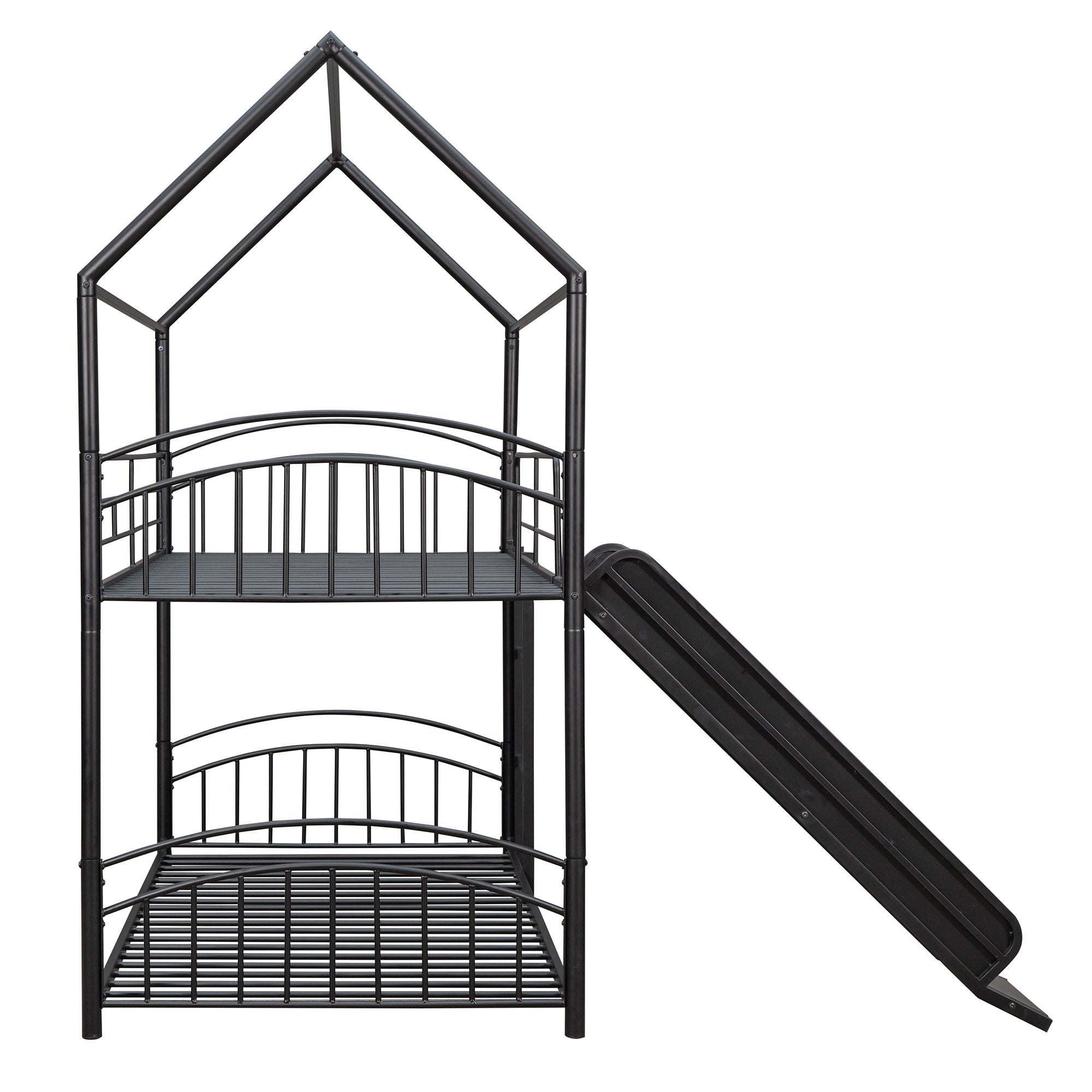Twin Over Twin Metal Bunk Bed With Slide, Kids House Bed